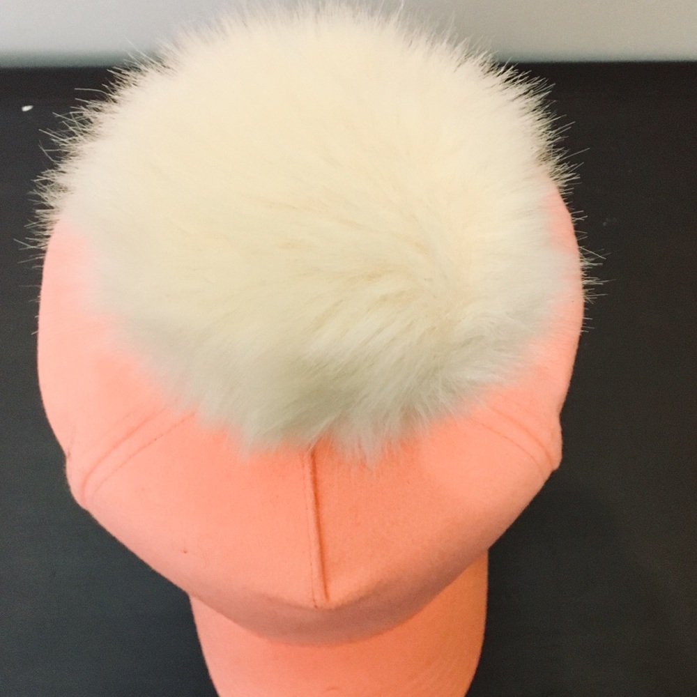 Peach baseball hat with cream pom pom topper - Picture 2 of 5